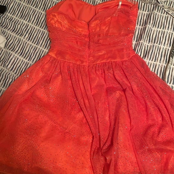 Glitter Orange Prom Homecoming Strapless Dress - Picture 5 of 8